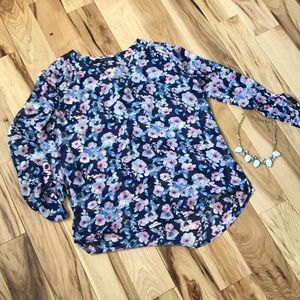 Floral sheer blouse and statement necklace lot.